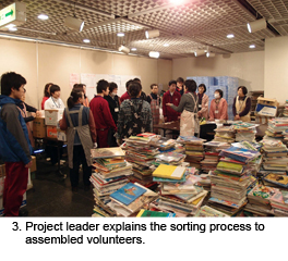 3. Project leader explains the sorting process to assembled volunteers. 